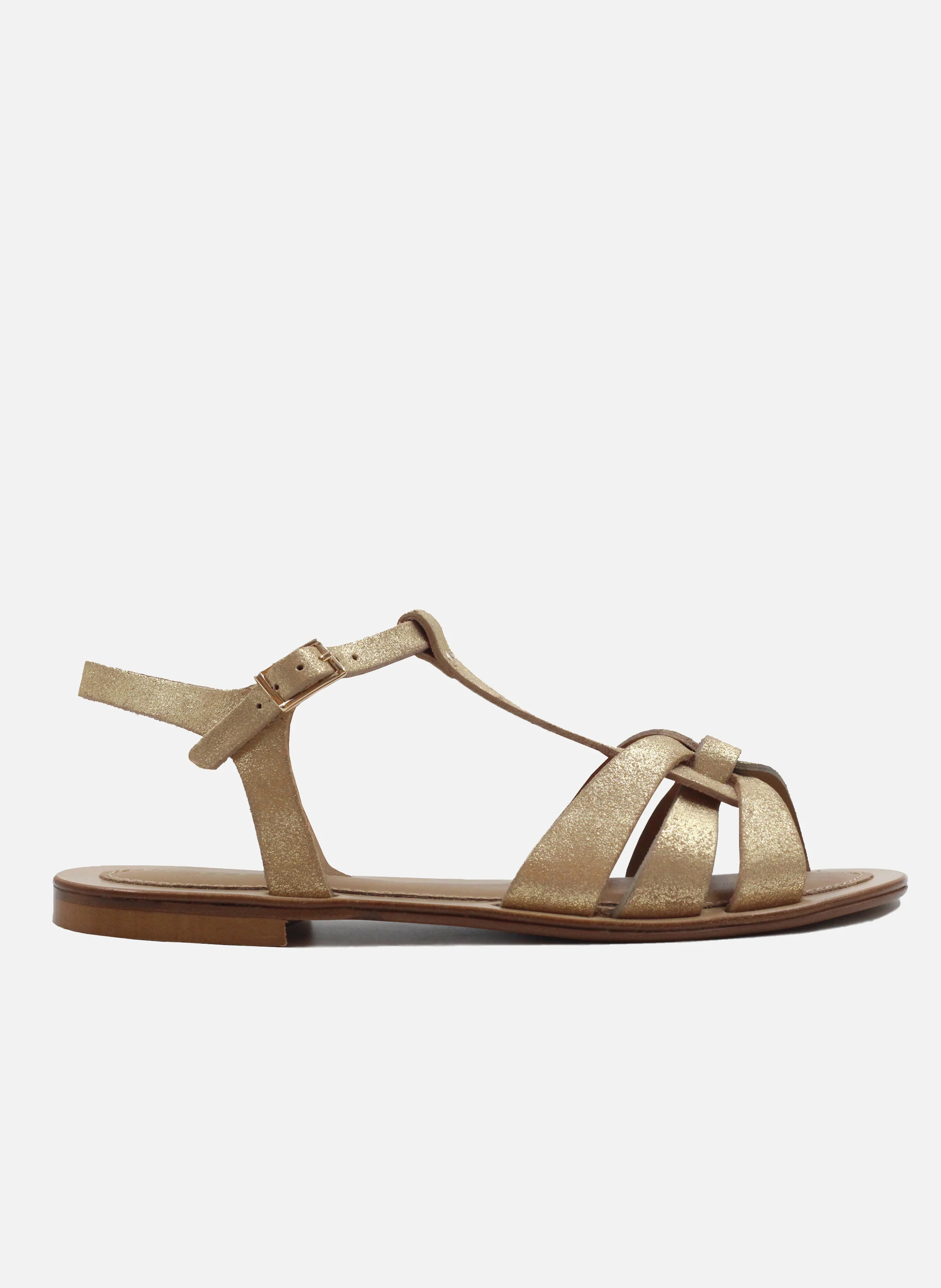 Sandales plates croisées cuir métalisé | Doré