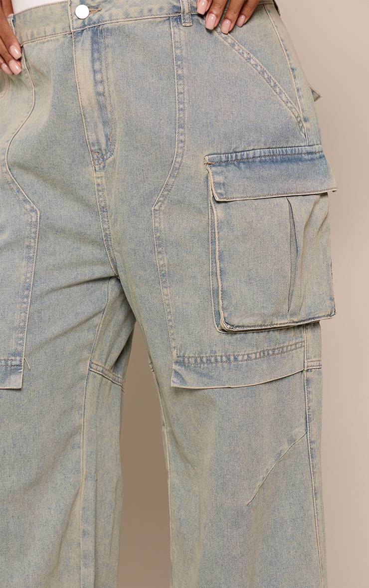 Délavage Vintage Jean Denim Cargo Grande Taille Jambe Large