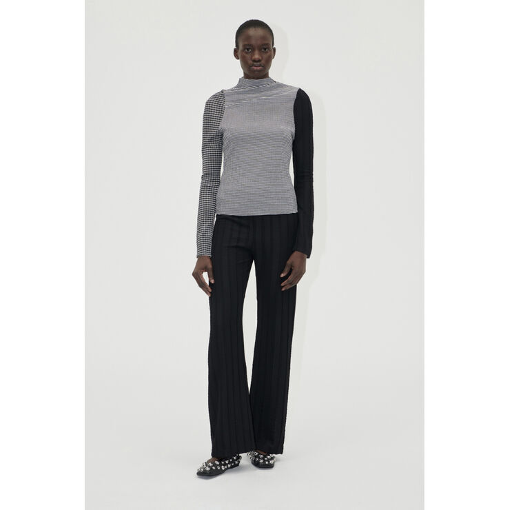 Stine Goya Asymmetric Long Sleeve Top, 2247 Patchwork Jersey Black / white