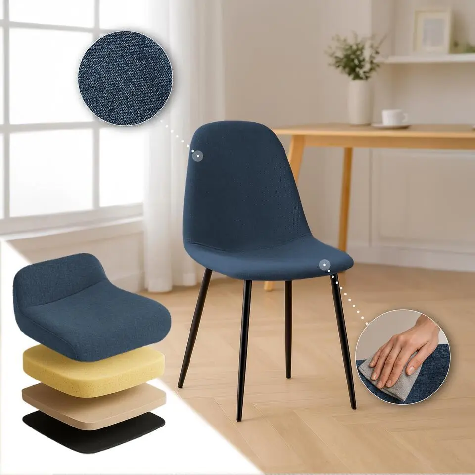 CLP Set van 4 Eetkamerstoel Napier zwart Frame - Stof - donkerblauw