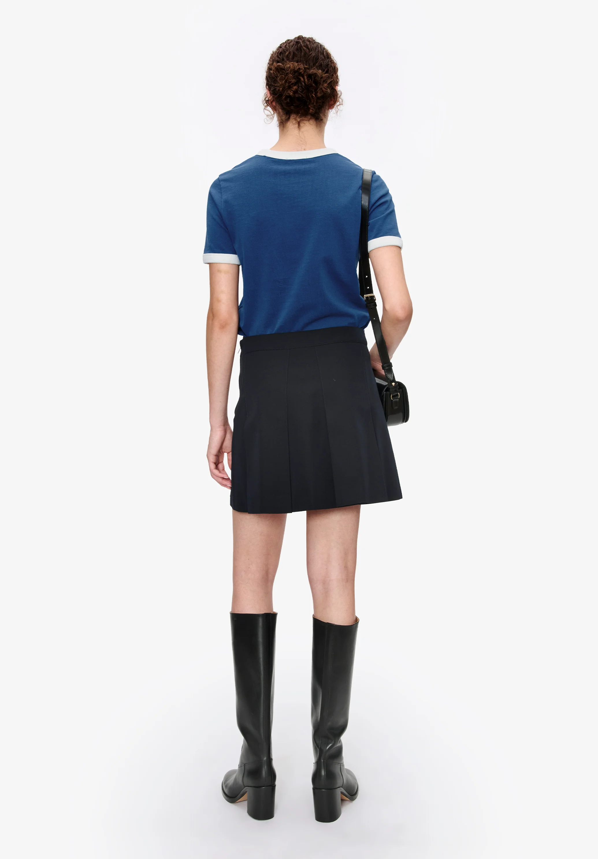 t-shirt crop manche courte contrasté - Bleu