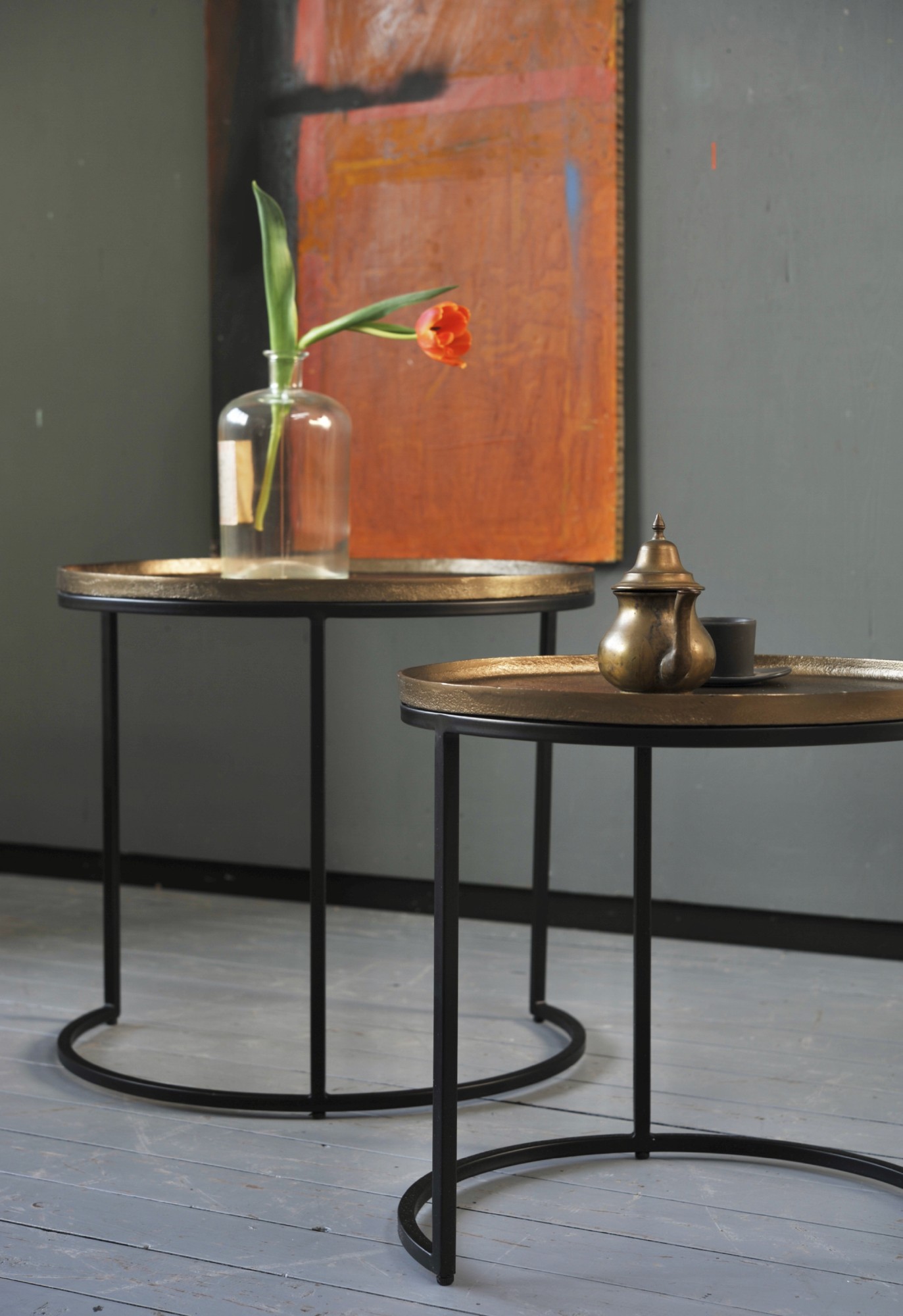3er-Set Beistelltisch 'Lucia', gold, schwarz von fischer's lagerhaus