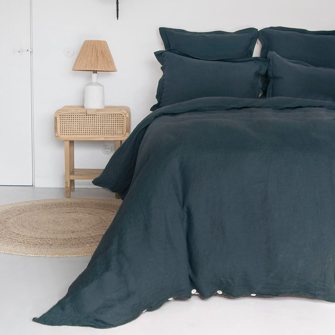 Febronie Housse de couette 100% Lin lavé Hortense bleue