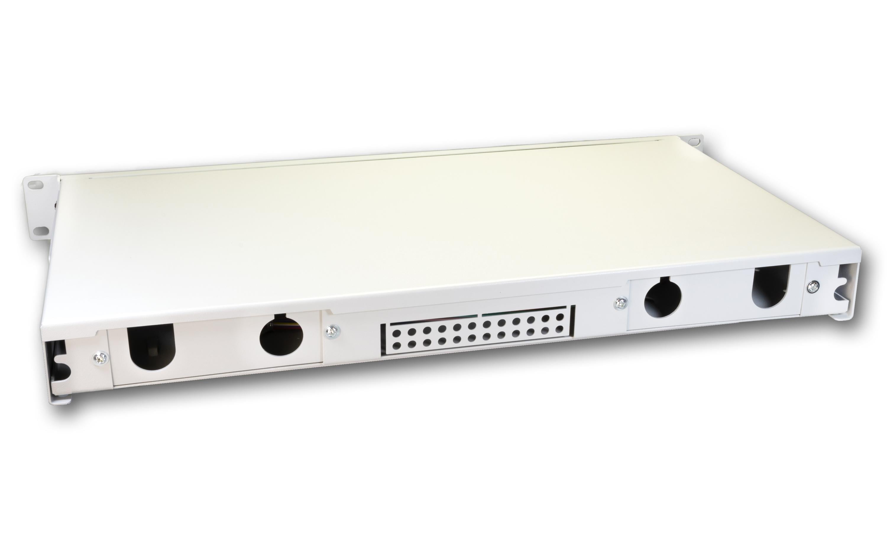 Spleissbox 24 Fasern, 12x DLC MM, 50/125µm OM3 Pigtail<br>LWL Spleissbox, 24 Fasern, 12x DLC Multimode, 50/125µm OM3 Pigtail