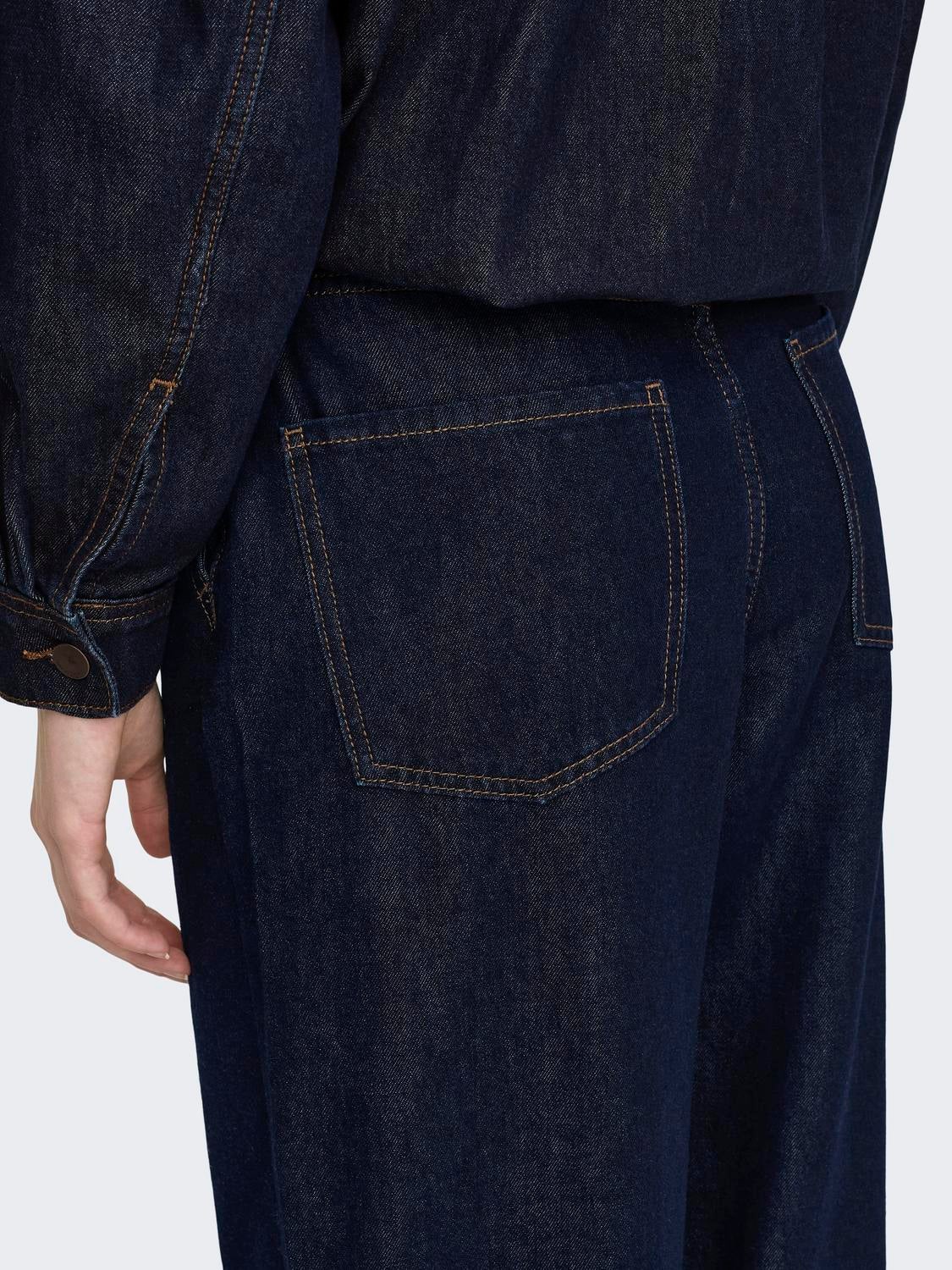 JDYSANSA Hohe Taille Weiter Beinschnitt Jeans Dark Blue Denim