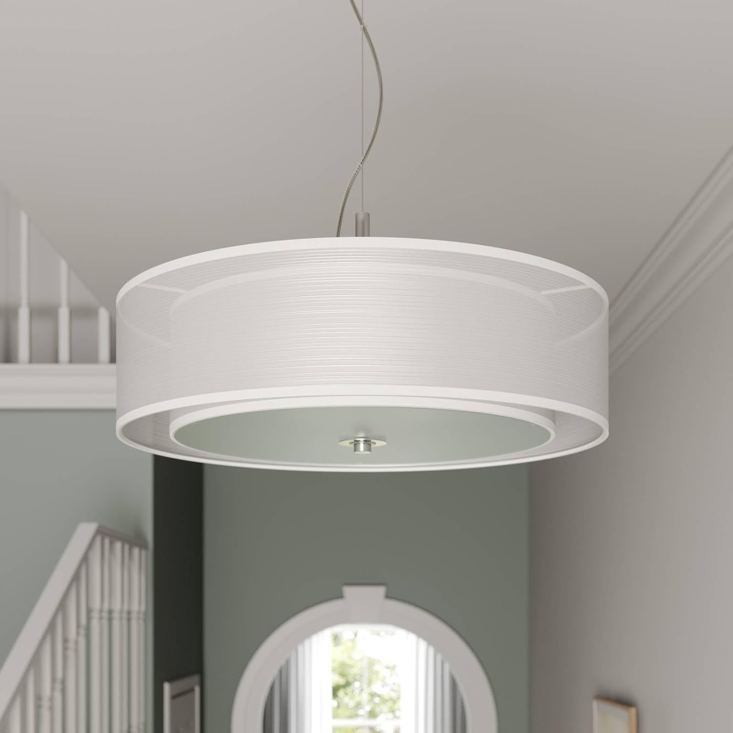 Lindby Pendelleuchte Textil 50 cm, Hängeleuchte Stoff 2 Textilschirme Hängelampe weiß 3x E27 ohne Leuchtmittel Wohnzimmerlampe Schlafzimmerleuchte