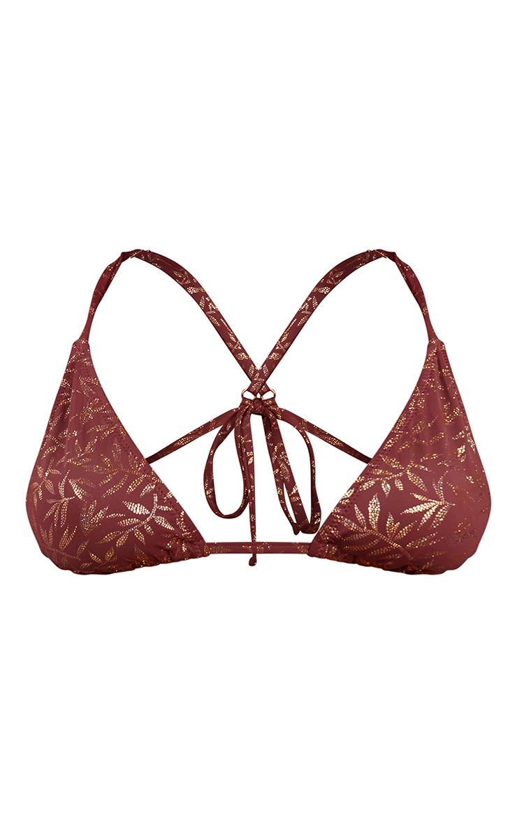 Rouge Haut De Bikini Triangle À Imprimé Palmier Métallisé