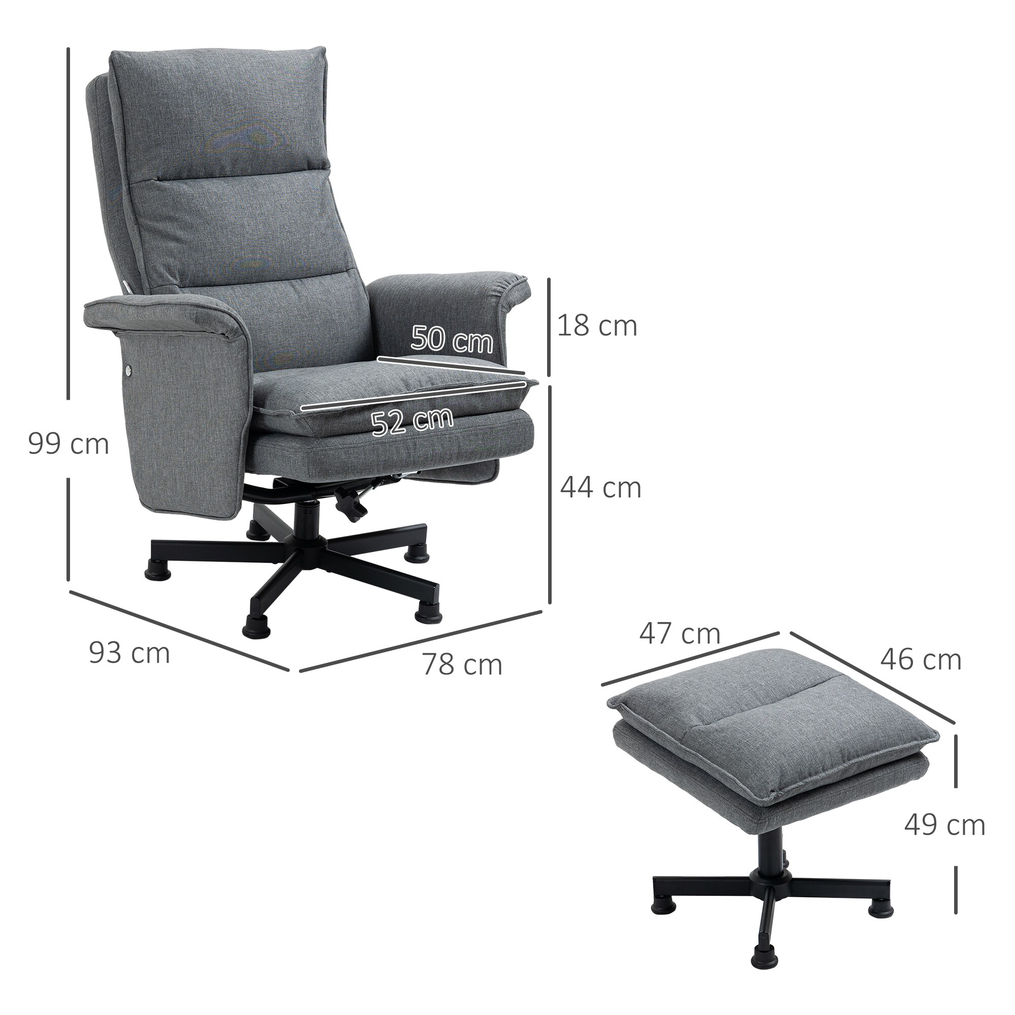 HOMCOM Massagestuhl mit Fußhocker grau 78L x 81B x 99H cm