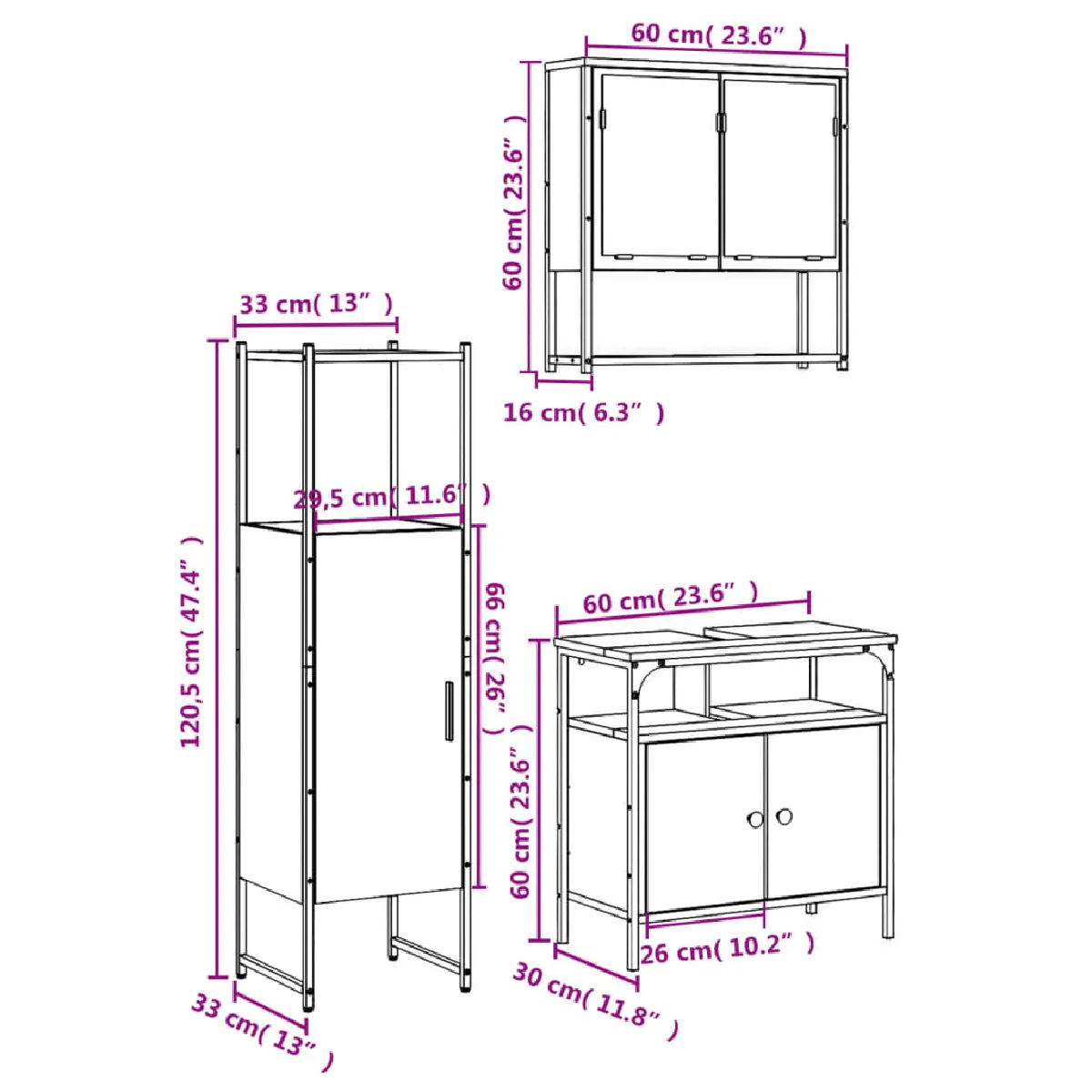 vidaXL Ensemble Meubles Salle de Bain 3 pcs Chêne Sonoma