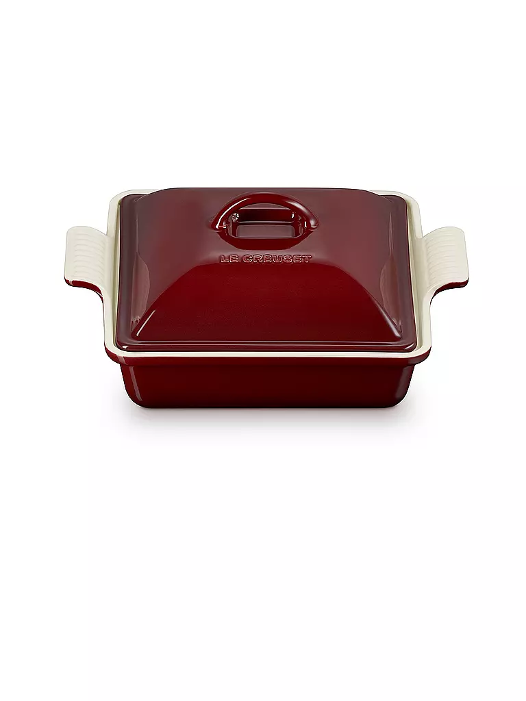LE CREUSET Auflaufform 23cm Tradition mit Deckel aus Steinzeug quadratisch Garnet dunkelrot