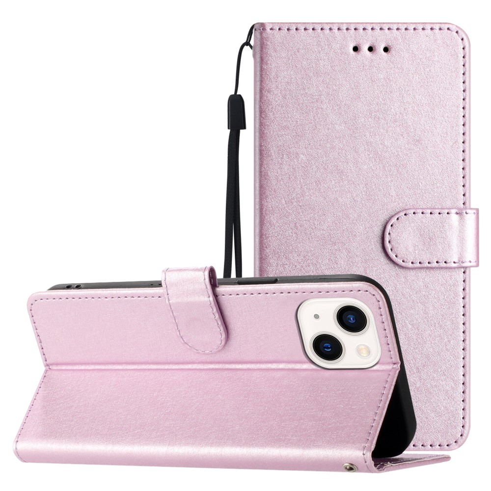 iPhone 15 Leder Tasche Flipcover Wallet mit Kartenfächern - Rosa