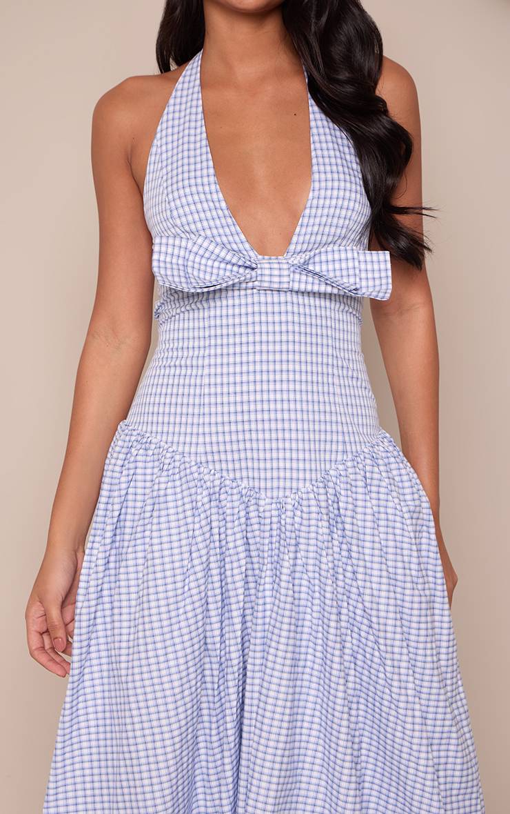 Bleu Layette Robe Maxi Sans Manches À Col Licou Avec Nœud
