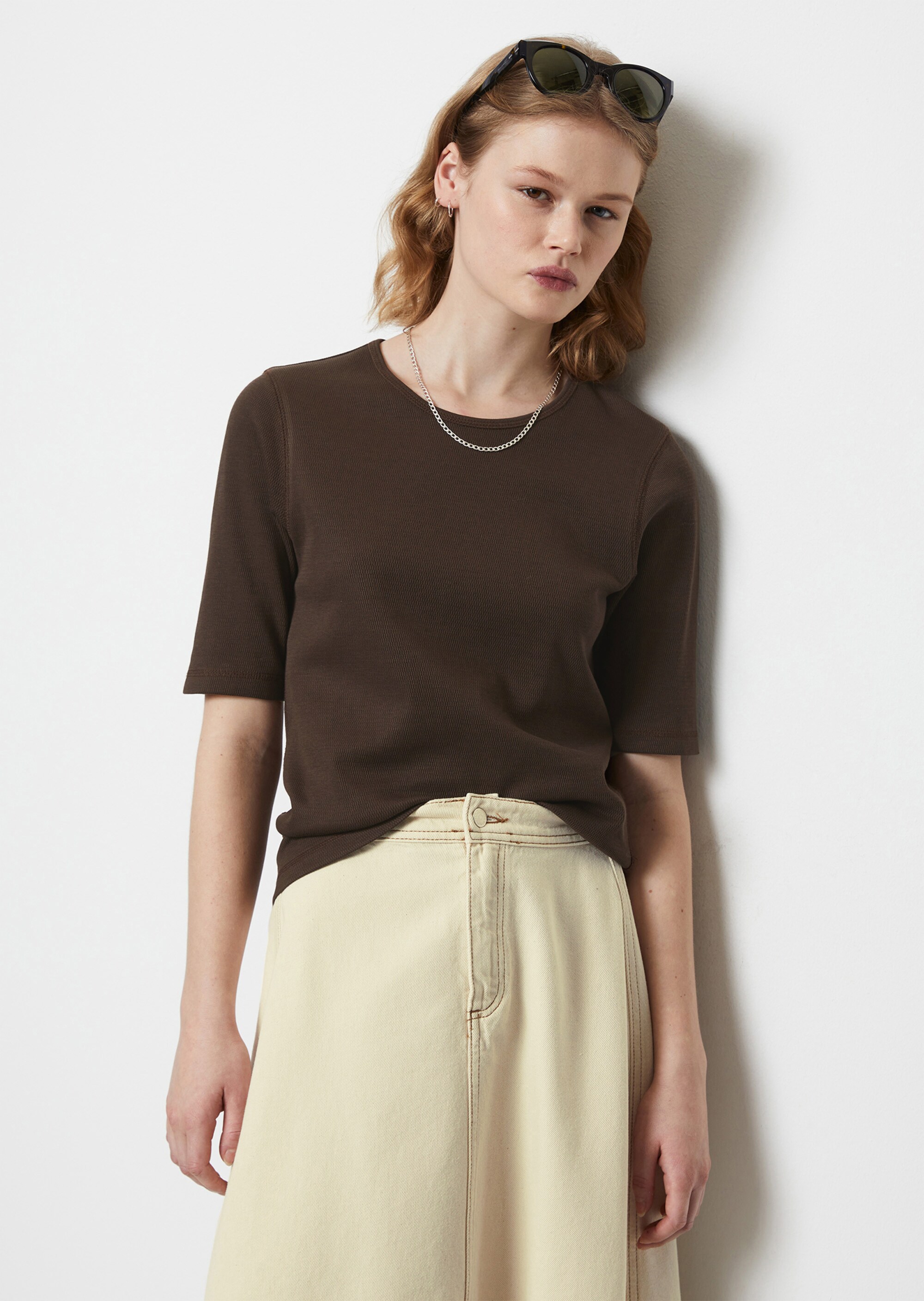 T-Shirt mit feiner Strukturaus Organic Cotton-Jersey