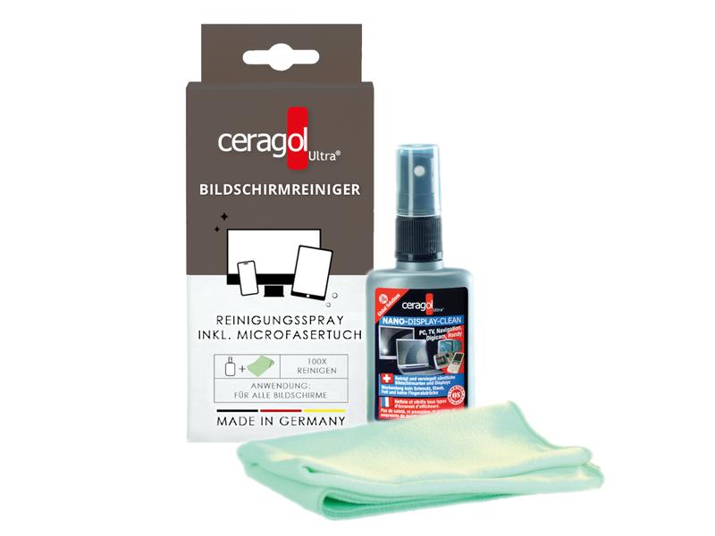 Ceragol Bildschirmreiniger 50 ml & Tuch Reinigungsspray für TV, Monitor, Navigationsgerät und Mobiltelefone