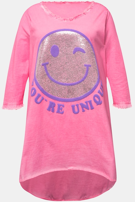 Longshirt, Smiley, Rundhals, Langarm, gerundeter Saum