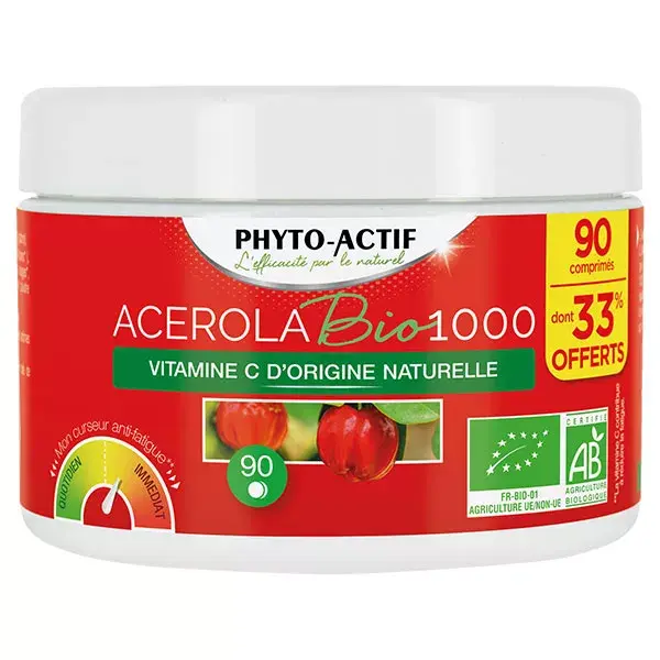Phyto-Actif Acerola Bio 1000 90 comprimidos, dos quais 33% são gratuitos