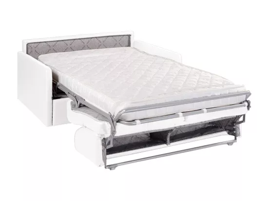 Canapé 3 places convertible express en simili blanc - Couchage à lattes larges 140 cm - Matelas 14 cm CALIFE