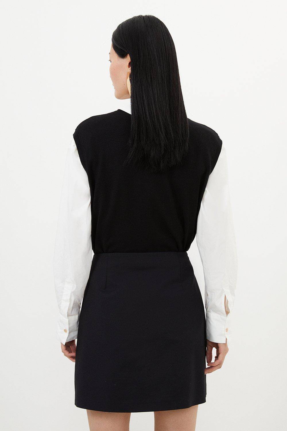 KarenMillen Jupe tissée en coton techno avec fermoir doré