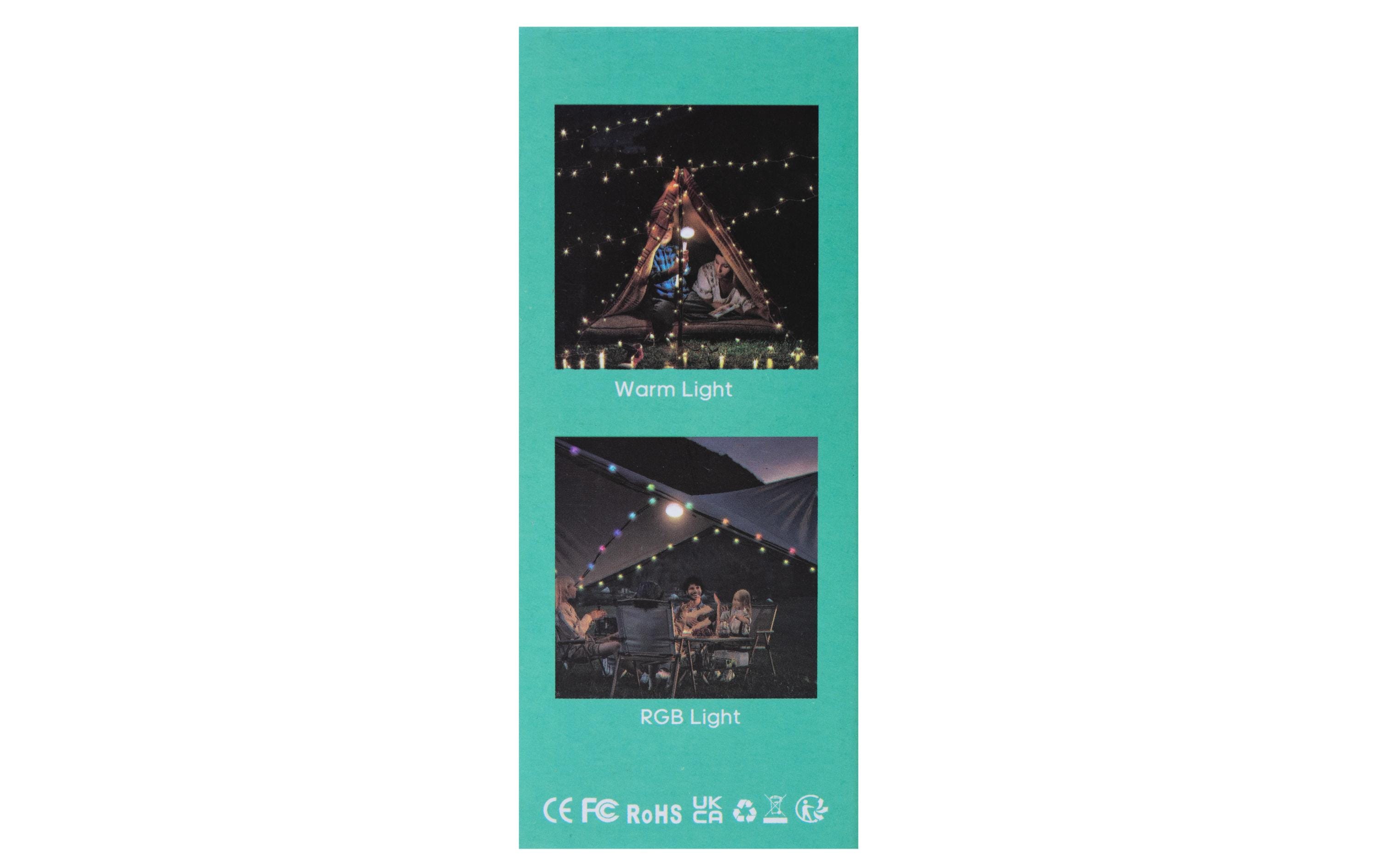 Campinglampe RGB mit PowerbankLED-Campinglampe mit warmweissem und farbigem Licht