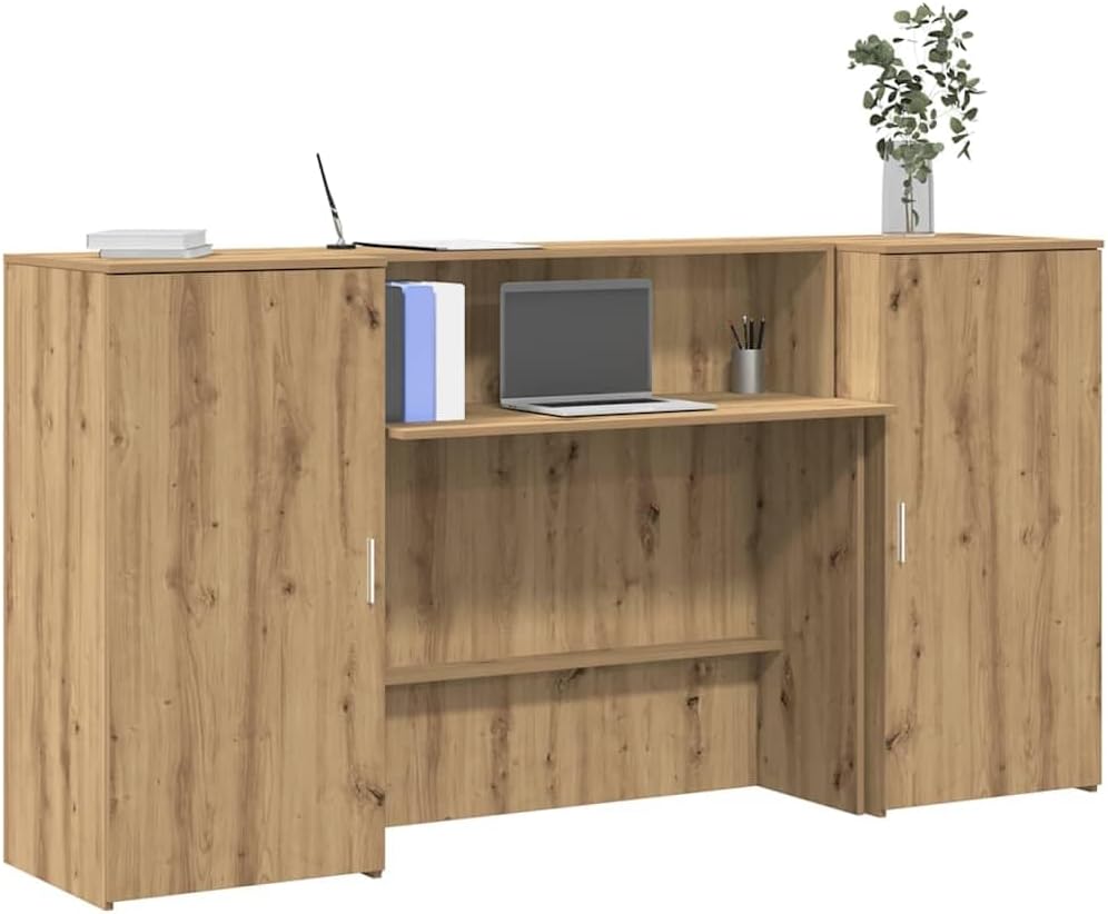 Empfangstheke Artisan-Eiche 200x50x103,5 cm, robuster Holzwerkstoff Schreibtisch für Büro, Praxis, Salon, großer Empfangstresen mit Stauraum, Home Office Desks