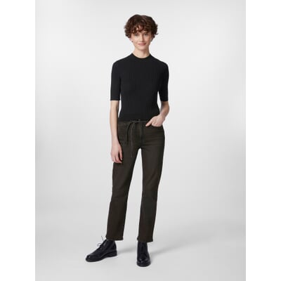 Damen-T-Shirt Rippe, Schwarz