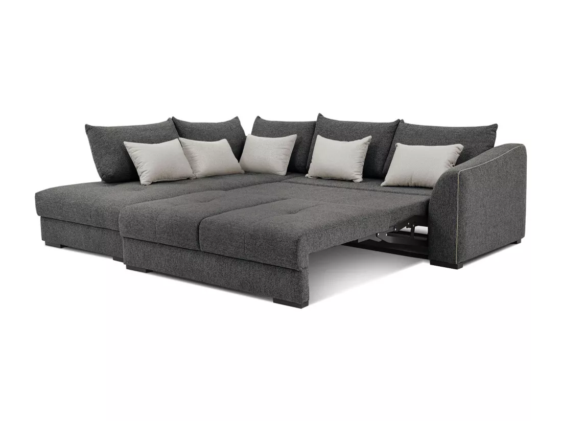 Canapé d'angle gauche 5 places convertible tissu gris - Elbe