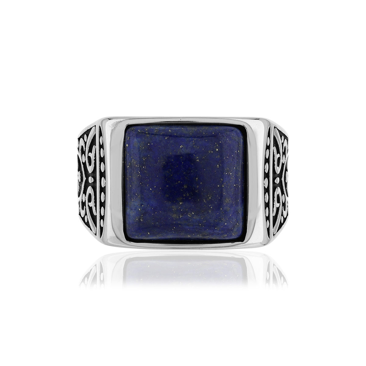 Bague acier lapis lazuli
