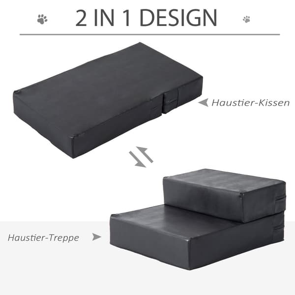 Kjæledyrtrapper Sammenleggbar Kjæledyrsmatte Med 2 Trinn, Hundetrapper For Katter Og Hunder, Svart, L45Xb39Xh20Cm