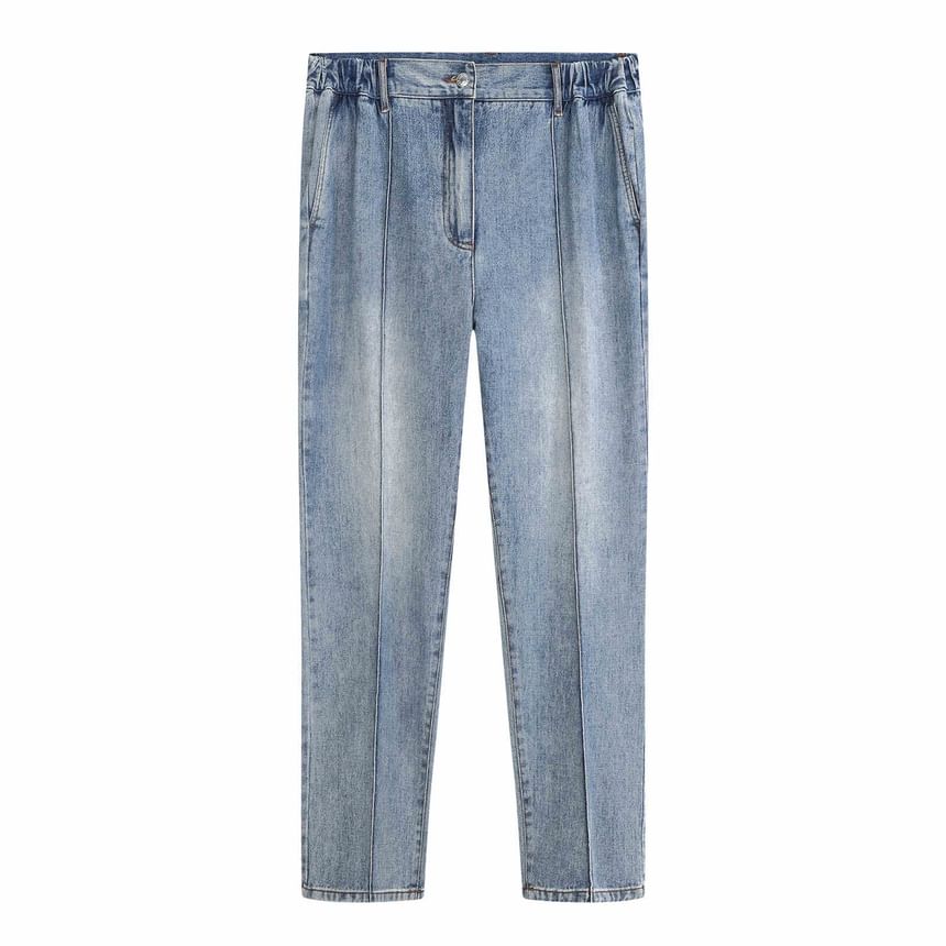 Zentrus - Mid Rise Washed Cropped Straight Leg Jeans / Effen Broek