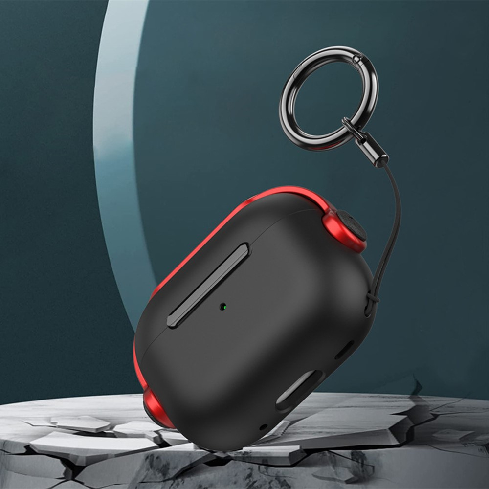 AirPods Pro 2 / AirPods Pro Hybrid Gummi Case Schutzhülle mit Karabinerhaken Kopfhörer Design - Schwarz / Rot