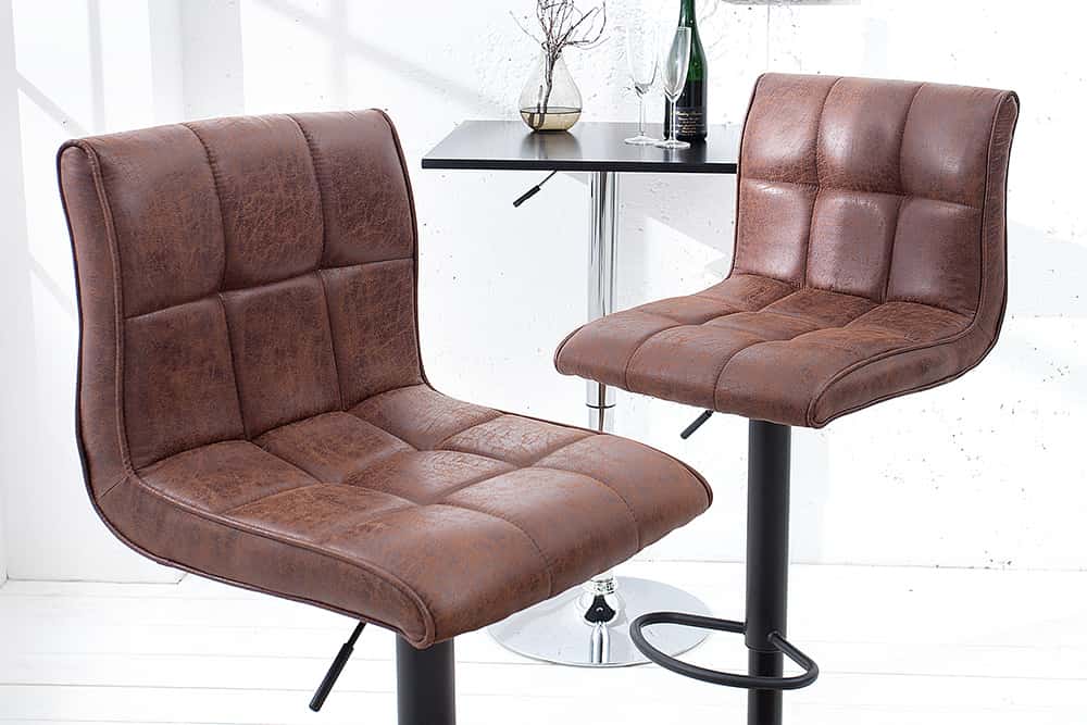 Höhenverstellbarer Barhocker MODENA vintage braun Microfaser Metall schwarz mit Lehne drehbar