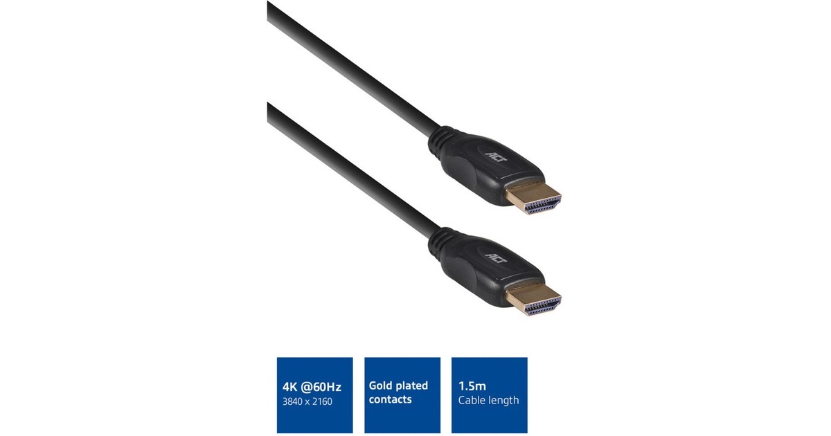 ACT Connectivity1,5 meter HDMI High Speed video kabel v2.0 HDMI-A male - HDMI-A male  (Zwart)