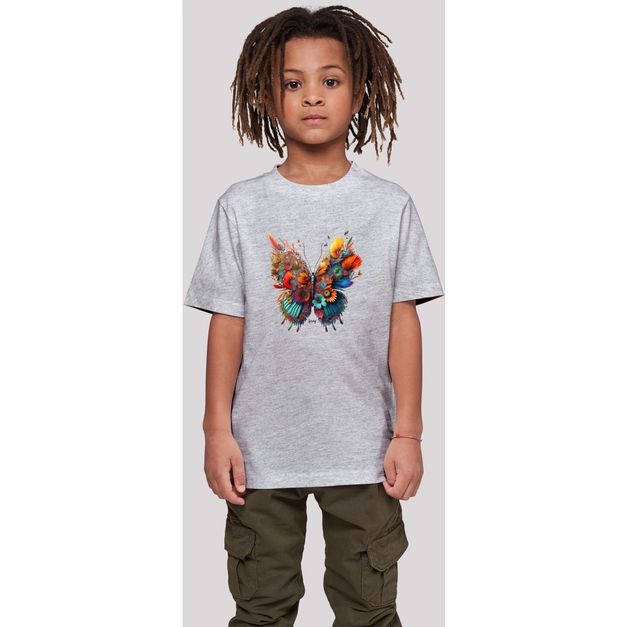F4NT4STIC T-Shirt Schmetterling Blumen Tee Unisex heather grey