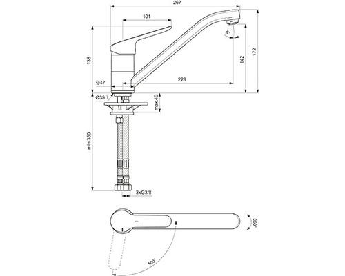 Ideal Standard keukenkraan CERAFLEX chroom BC130AA