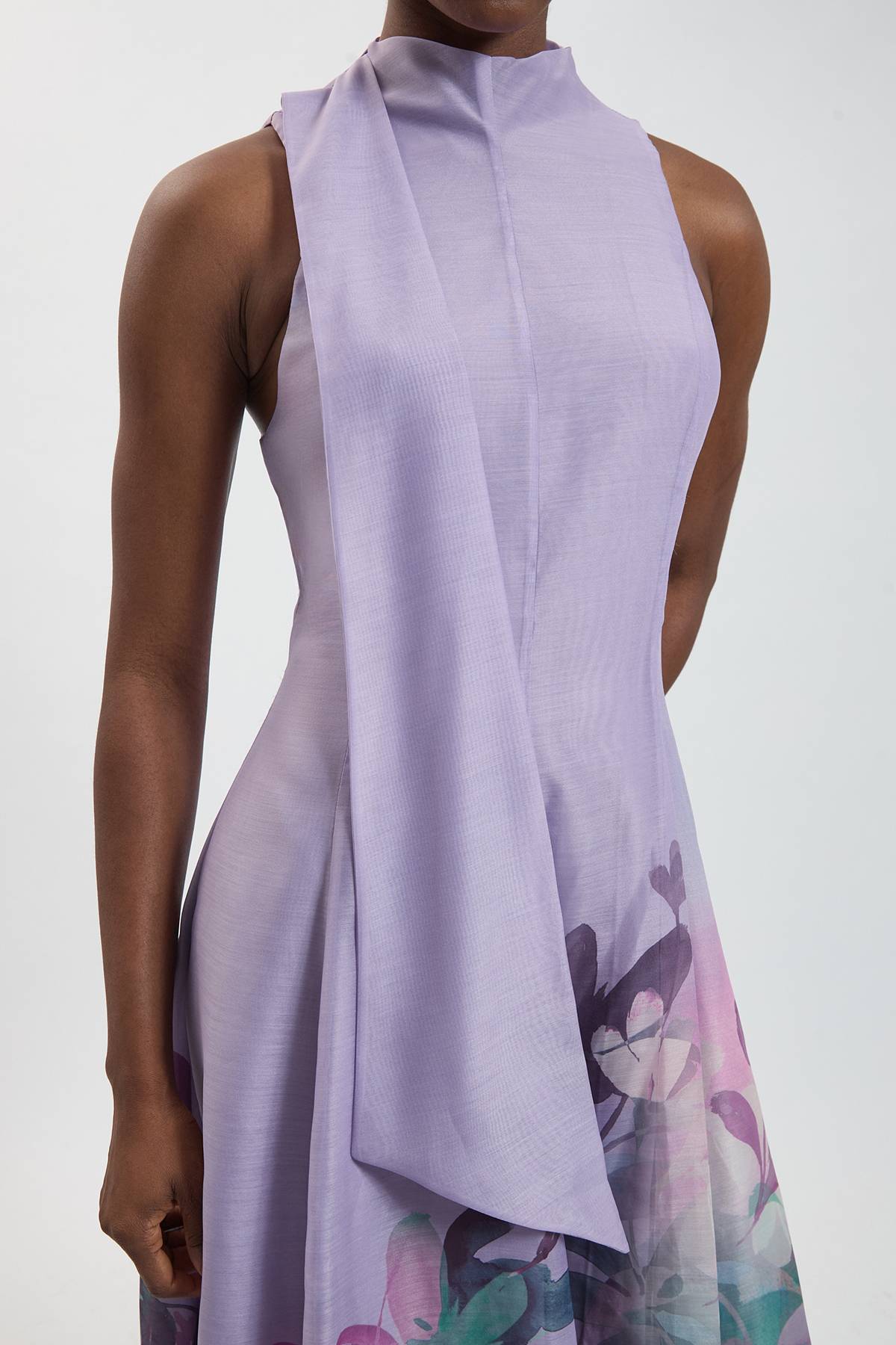 KarenMillen Robe Longue Tissée À Détail Foulard En Organza À Imprimé Floral Photographique Petite