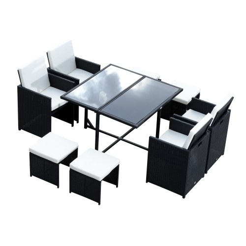 Conjunto de móveis de 9 peças em rattan e branco