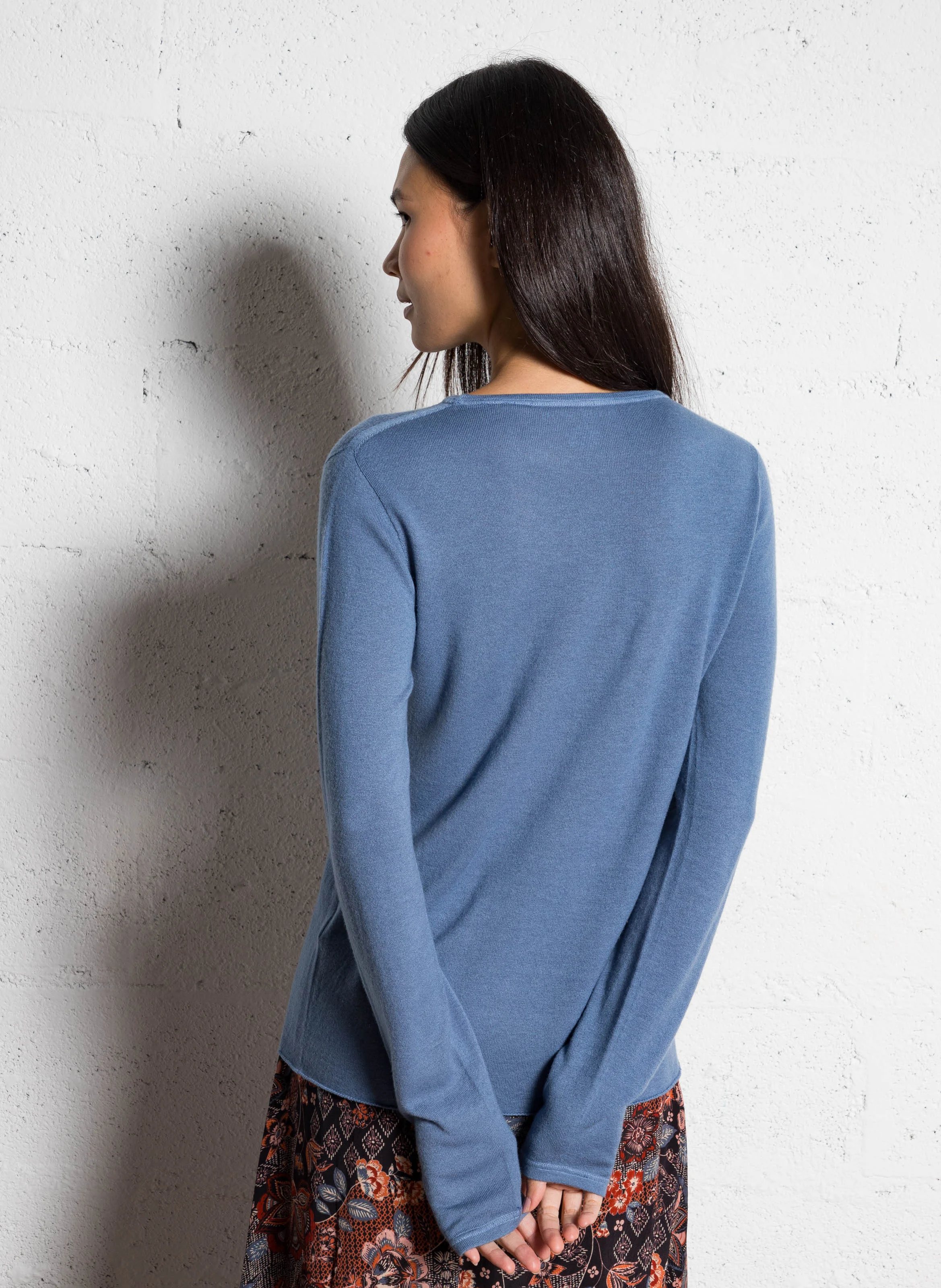 Pull fin col rond en cachemire | Bleu