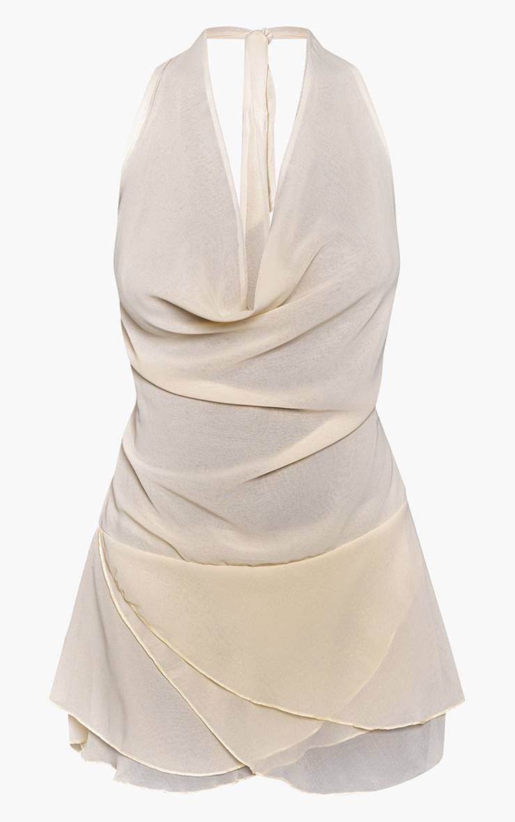 Citron Robe Courte Droite En Mousseline Avec Col Bénitier Froncé Et Détail Foulard