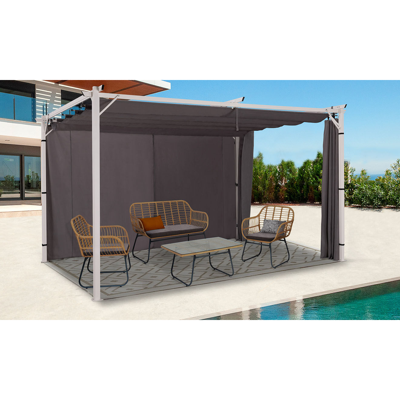 Pratik Garden Rideau Universel pour Pergola Izifix 3M gris - 290x215 cm