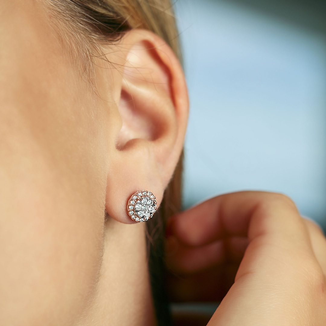 0.75 Karat Halo Diamantohrstecker 750/18 K Roségold Ø 9.0mm