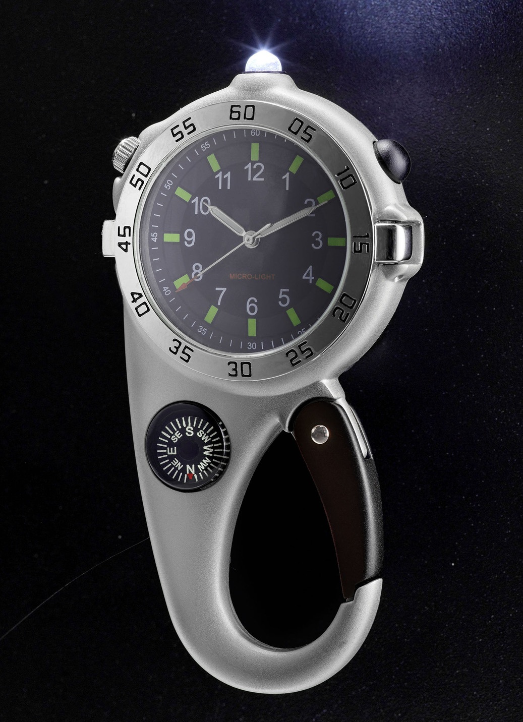 Quartz-Karabiner-Uhr mit Taschenlampenfunktion