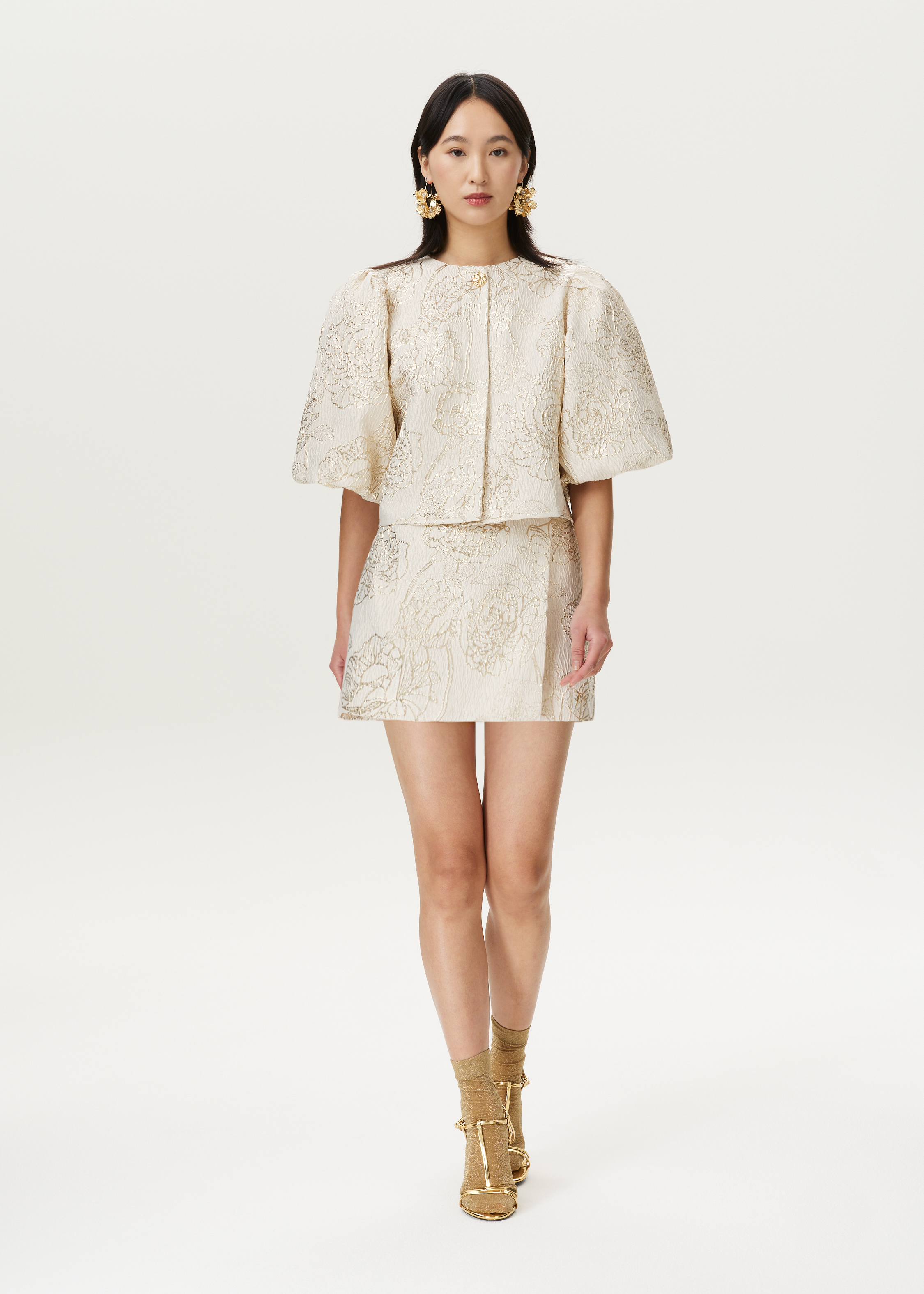 Jacquard blouse met sierknoop