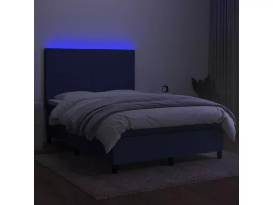 Sommier tapissier avec matelas et LED Bleu 140x190 cm Tissu