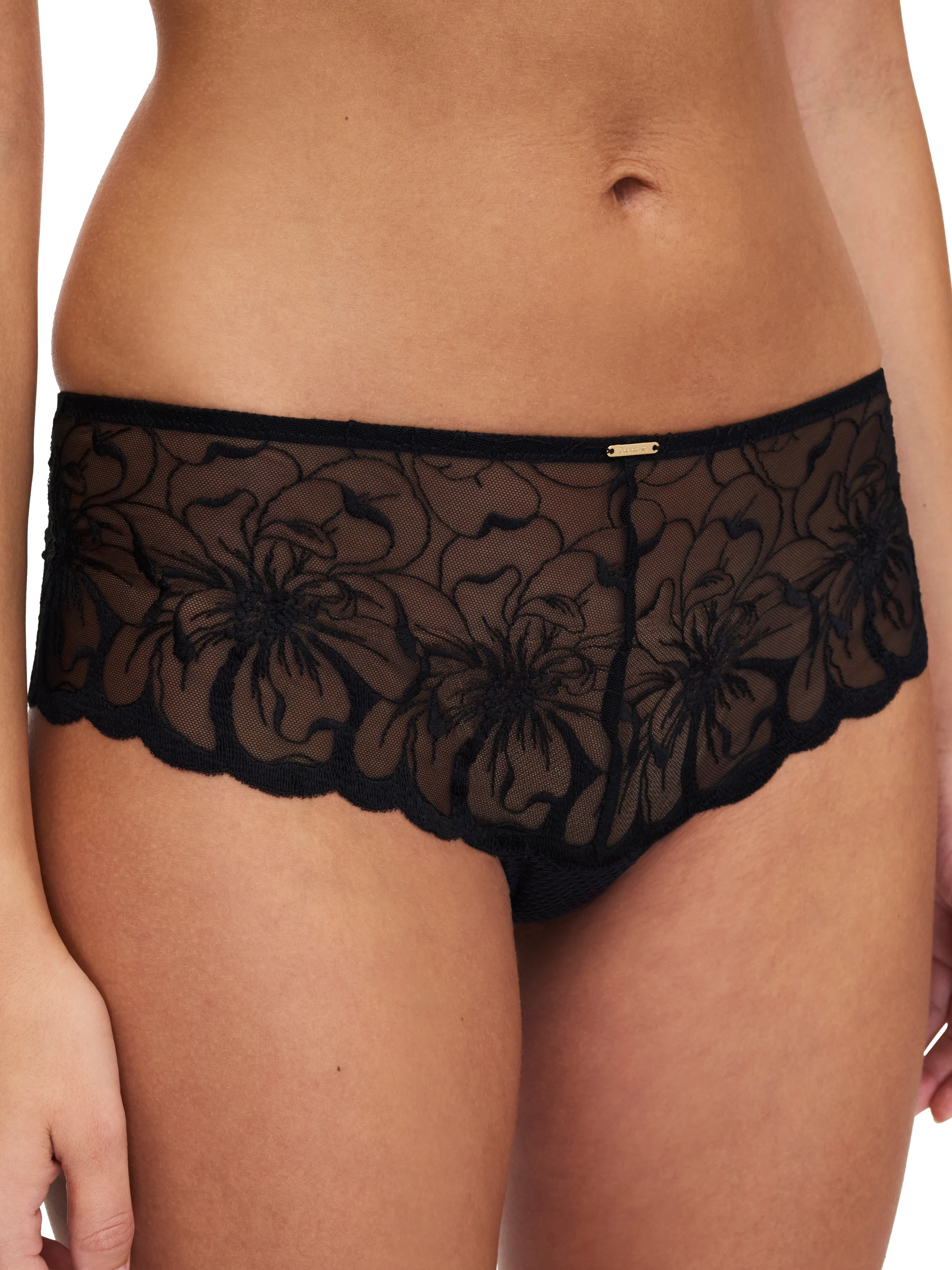 FLEURS - Shorty dégagé broderie florale | Noir
