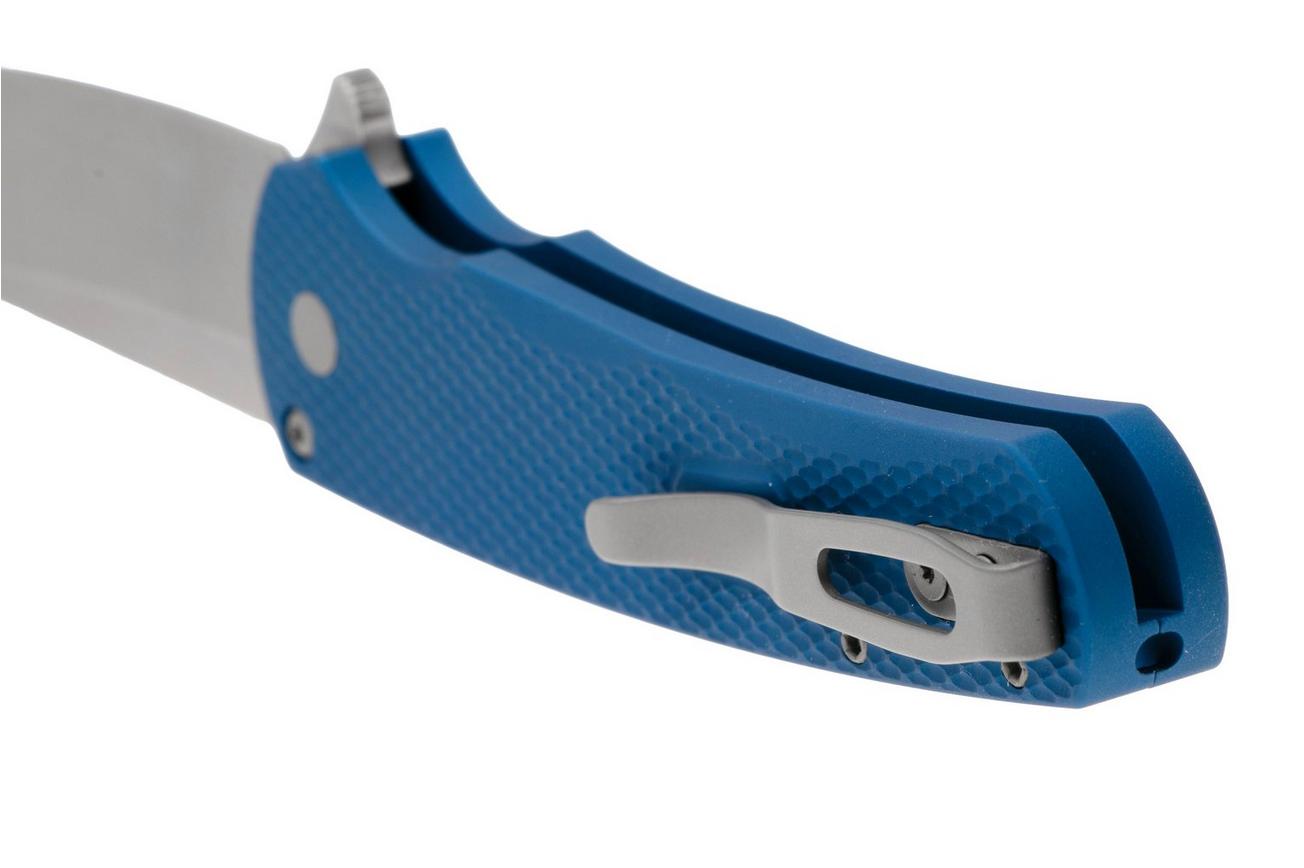 Pro-Tech Malibu 5405-BLUE, Stonewashed CPM MagnaCut, Reverse Tanto, Blue Textured Aluminum zakmes