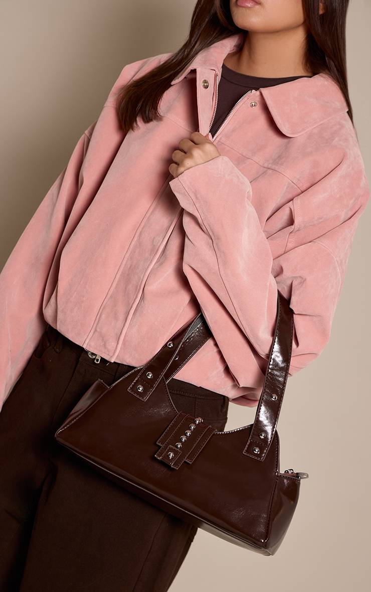 Chocolate Plum Sac À Bandoulière Dôme Clouté En Synthétiquecuir Froissé