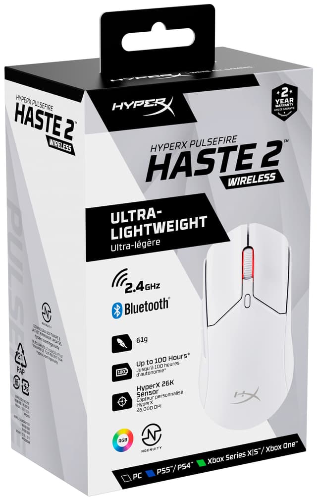HyperX Pulsefire Haste 2 trådløs gaming-mus (hvid)