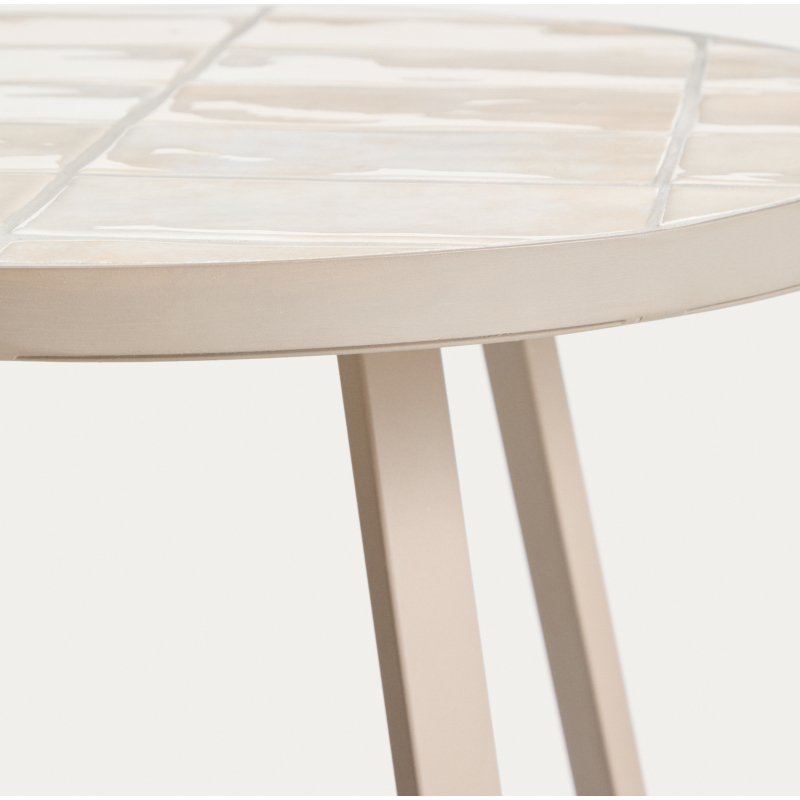 Table d’appoint ronde Tella en acier galvanisé et carreaux beiges Ø45 cm