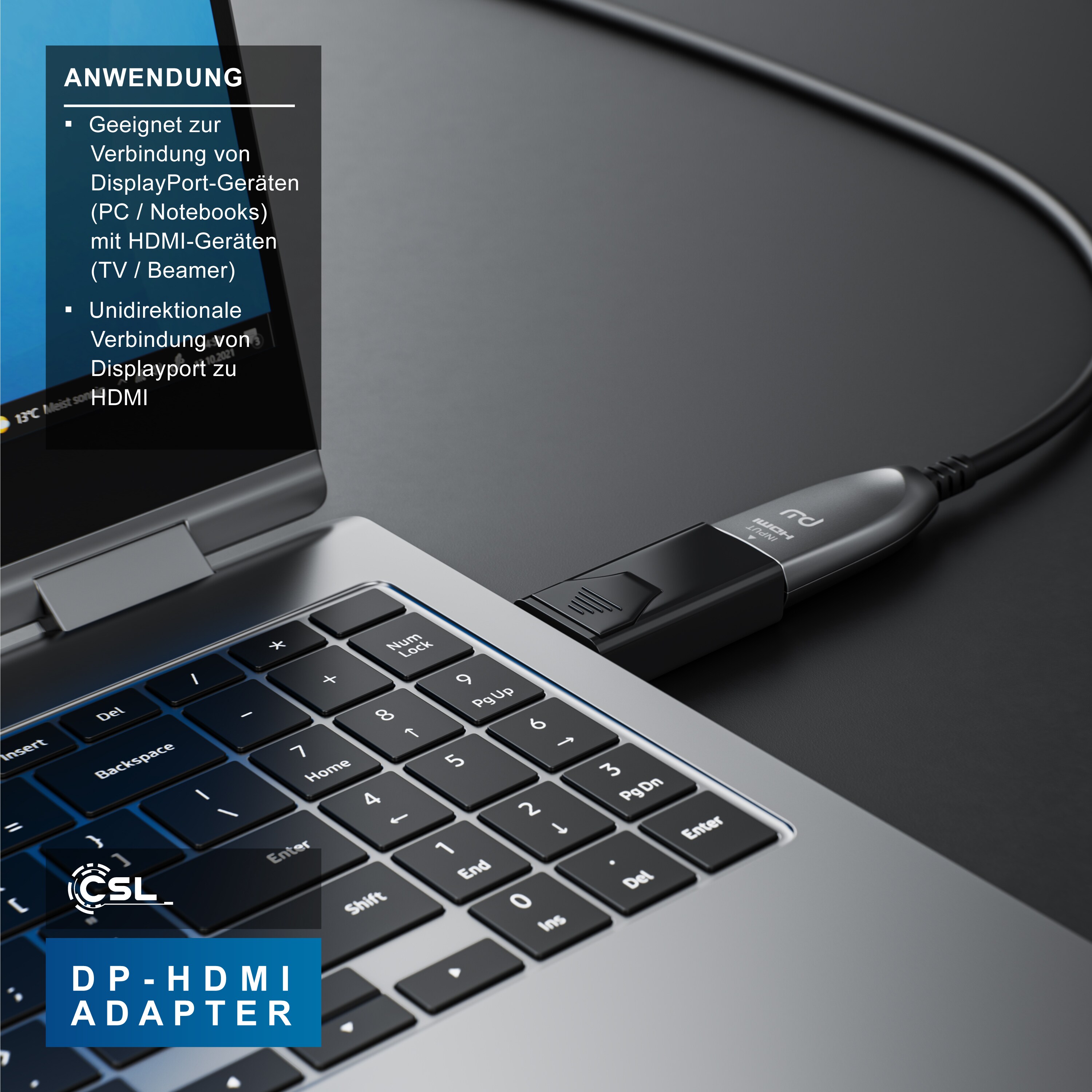 CSL - DisplayPort auf HDMI Adapter - DP 1.2 4K Ultra HD 4K x 2K bei 30Hz - Full HD 1080p - 32 Bit True Color - 3D - HDCP - ideal für PC und MAC