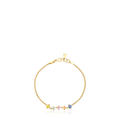 Pulseira com banho de ouro 18k sobre prata e safiras multicoloridas. Brilhante.